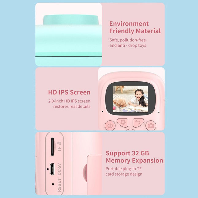 Hd Cartoon Kids Camera With Rotating Lens - Pink 16G