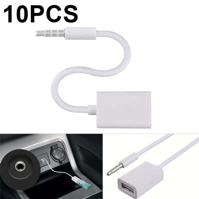 10-Piece Car Aux Audio To Usb Adapter Cable 3.5Mm 14Cm White
