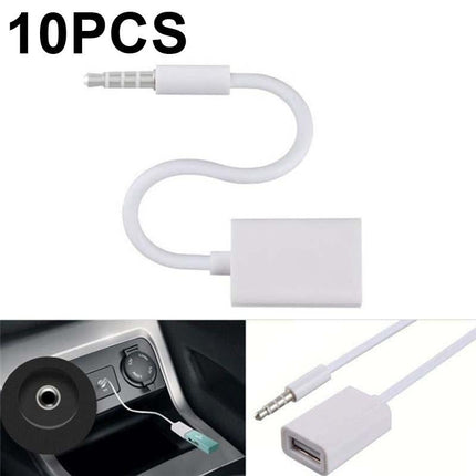 10-Piece Car Aux Audio To Usb Adapter Cable 3.5Mm 14Cm White