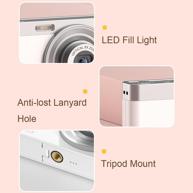 4K 8X Optical Zoom Telescopic Lens Digital Camera With Card Reader & Wiper - White