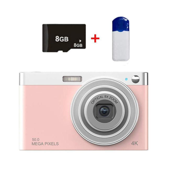 4K 8X Optical Zoom Telescopic Lens Digital Camera With Card Reader & 8G - Pink