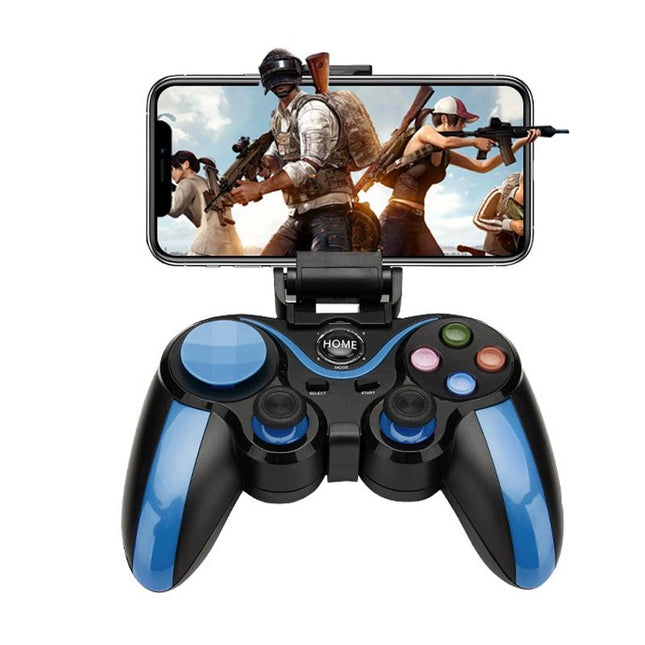 Wireless Bluetooth Game Handle For Android / Ios Phones With Holder - Blue / Black