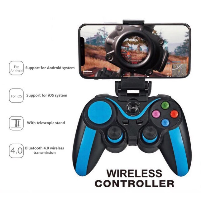 Wireless Bluetooth Game Handle For Android / Ios Phones With Holder - Blue / Black
