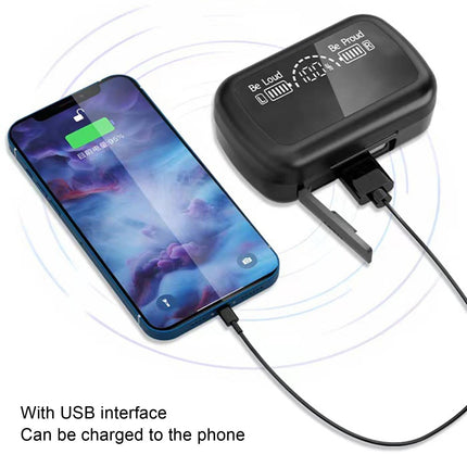 Mini Bluetooth Headset With Charging Bin And Digital Display - Black