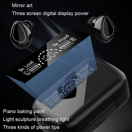 Mini Bluetooth Headset With Charging Bin And Digital Display - Black