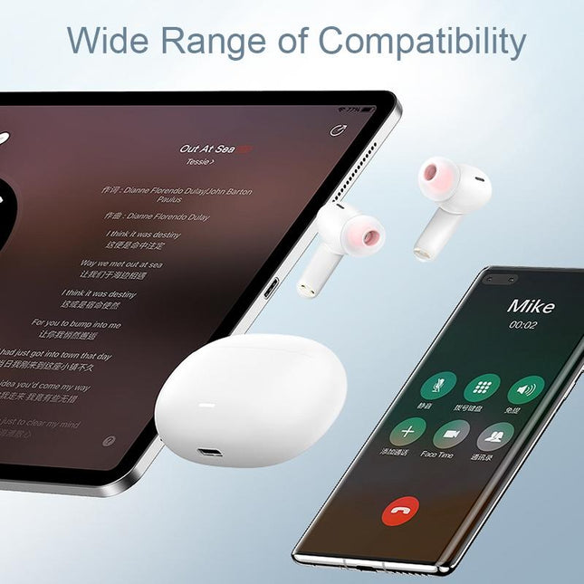 White Dual Noise Canceling Bluetooth Headphones With Anc & Enc Call