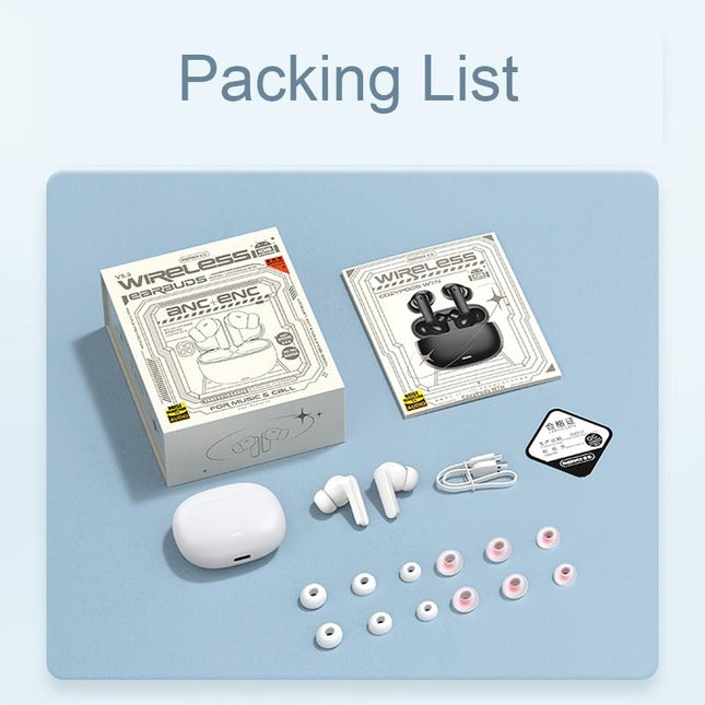 White Dual Noise Canceling Bluetooth Headphones With Anc & Enc Call