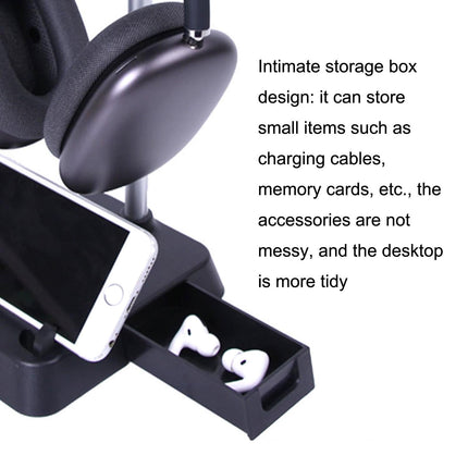 Max Hifylux Headphone Stand With Mobile Phone Holder And Storage Box - Black