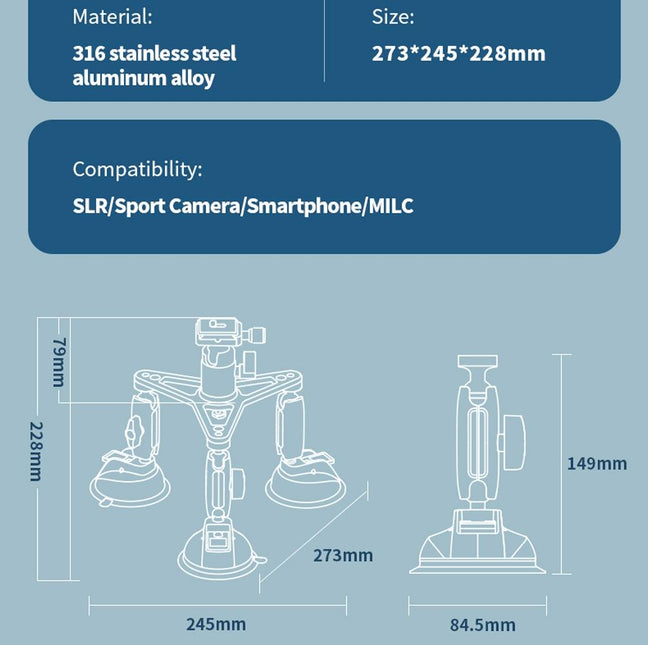 Car Mount For Action Camera With Suction Cup