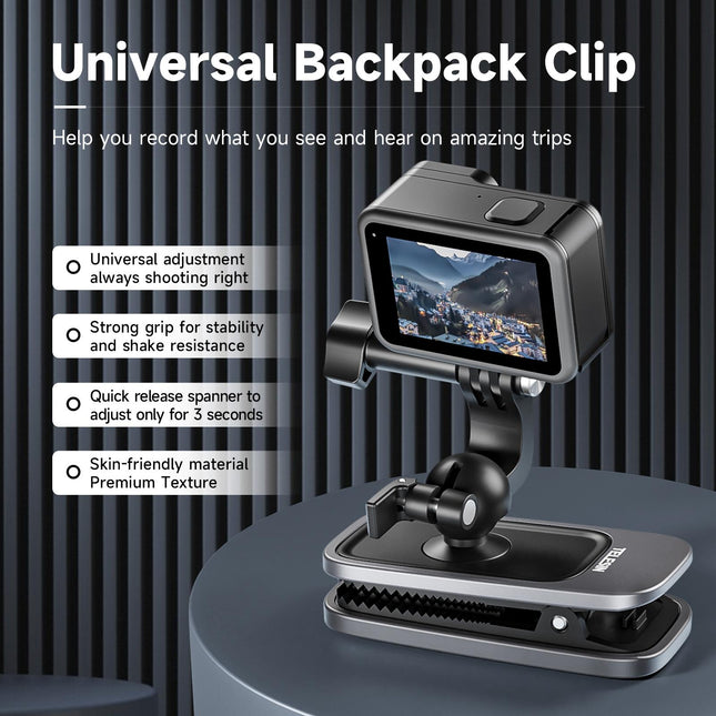 360 Degree Backpack Clip Mount For Action Camera - Rotating