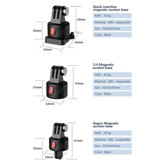 3-Piece Magnetic Gimbal Base Adapter For Gopro / Insta360 Go 3 Action Camera