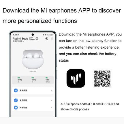 Waterproof Redmi Buds 4 Vitality Wireless Earphone With Bluetooth Calling And Noise Reduction - White