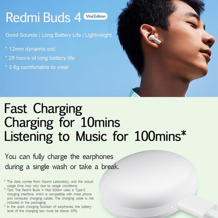 Waterproof Redmi Buds 4 Vitality Wireless Earphone With Bluetooth Calling And Noise Reduction - White