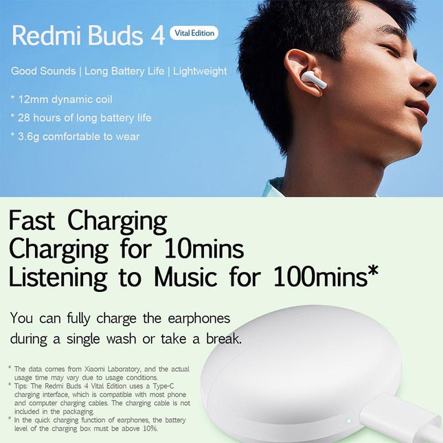 Waterproof Redmi Buds 4 Vitality Wireless Earphone With Bluetooth Calling And Noise Reduction - White