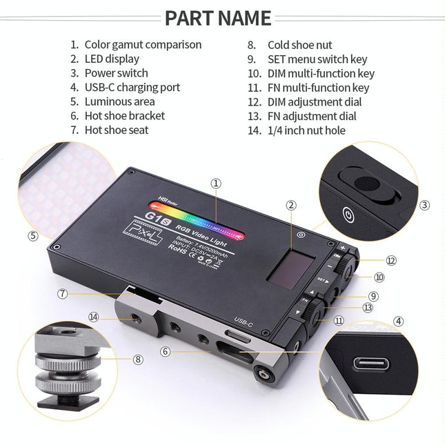 Mini Rgb Fill Light Set For Pixel G1S Camera