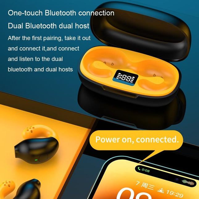 Wireless Ear Clip Bluetooth Headset With Led Display - Noise Reduction