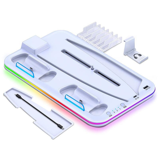 Multi-Functional Cooling Base For Ps5 / Psvr2 Controller With Rgb Lights - White