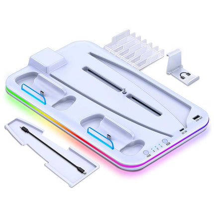Multi-Functional Cooling Base For Ps5 / Psvr2 Controller With Rgb Lights - White