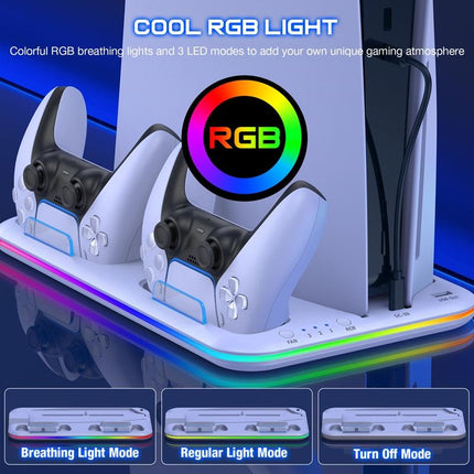 Multi-Functional Cooling Base For Ps5 / Psvr2 Controller With Rgb Lights - White