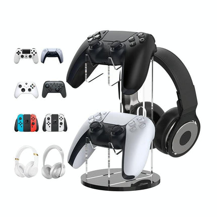 Black Acrylic Game Controller Display Stand With Headphone Hanger