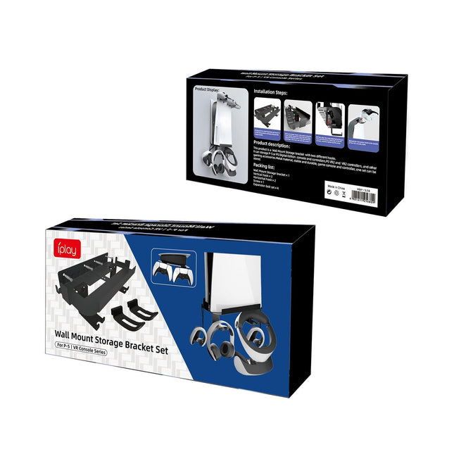 Wall-Mounted Bracket For Ps5 Console With Controller Vr Glasses And Headphone Storage - Black