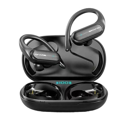 Waterproof Wireless Bluetooth Earphones With Led Display - Black