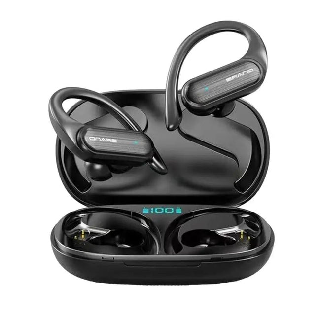 Waterproof Wireless Bluetooth Earphones With Led Display - Black