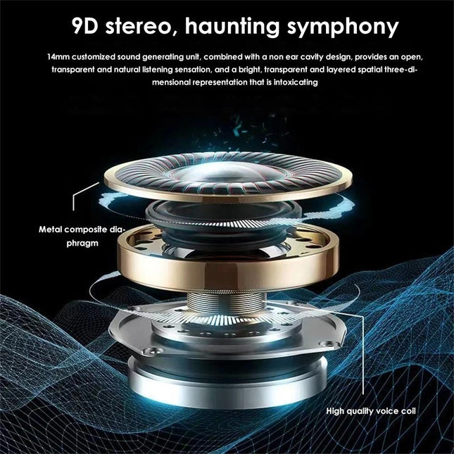 Waterproof Wireless Bluetooth Earphones With Led Display - Black