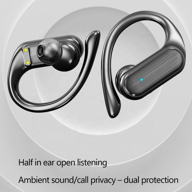 Waterproof Wireless Bluetooth Earphones With Led Display - Black