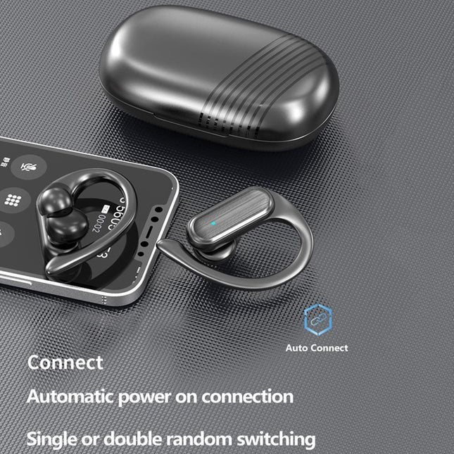 Waterproof Wireless Bluetooth Earphones With Led Display - Black