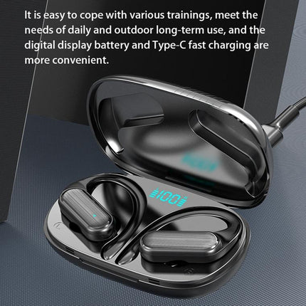 Waterproof Wireless Bluetooth Earphones With Led Display - Black
