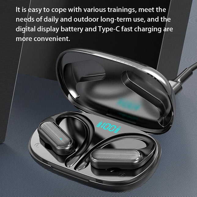 Waterproof Wireless Bluetooth Earphones With Led Display - Black