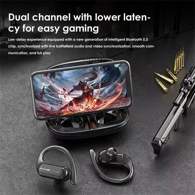 Waterproof Wireless Bluetooth Earphones With Led Display - Black