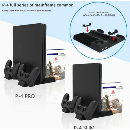 Multi-Function Dual-Seat Cooling Base For Ps4 / Ps4 Pro / Ps4 Slim With Charging And Storage - Black