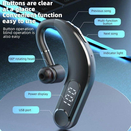 Waterproof Bluetooth Earphones With Led Display - Black