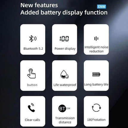 Waterproof Bluetooth Earphones With Led Display - Black