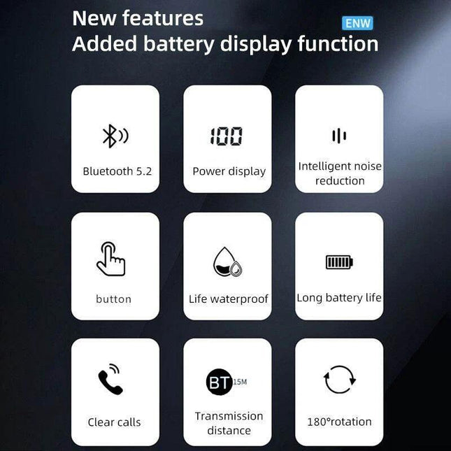 Waterproof Bluetooth Earphones With Led Display - Black