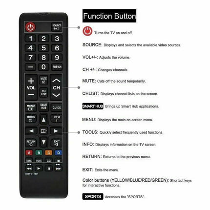 Samsung Smart Tv Remote Control - Black Replacement