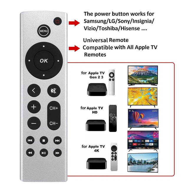 Silver Apple Tv Remote Control For 4K / Hd Without Voice