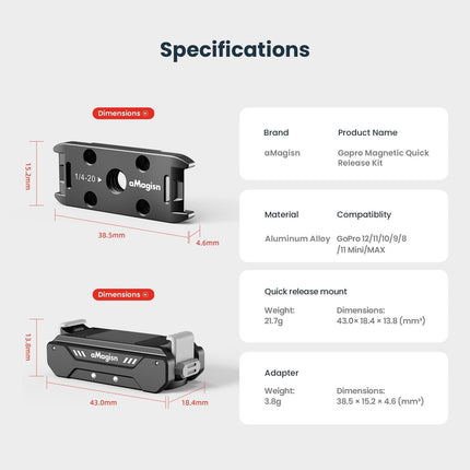 Magisn Magnetic Kit For Gopro Hero12 / 11 / 10 / 9 - Metal Absorption
