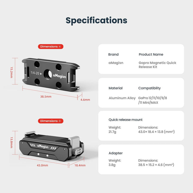 Magisn Magnetic Kit For Gopro Hero12 / 11 / 10 / 9 - Metal Absorption