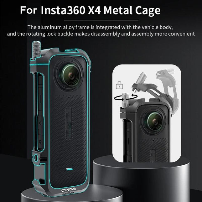 Metal Rabbit Cage & Lens Cover Set For Insta360 X4 - Black