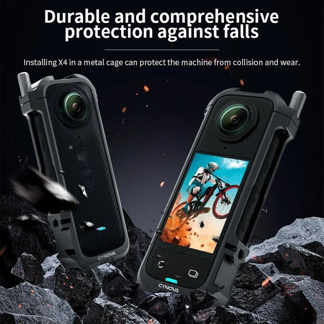 Metal Rabbit Cage & Lens Cover Set For Insta360 X4 - Black