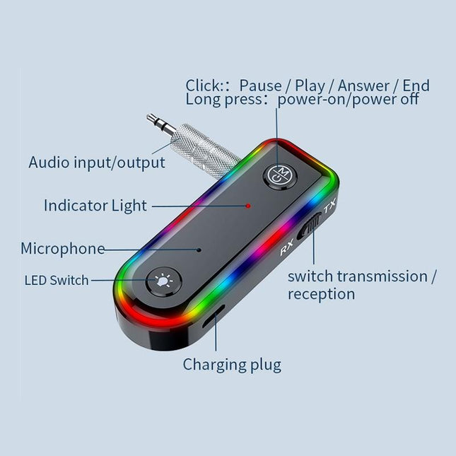 Bluetooth Audio Receiver With Rgb Light And Car Launcher