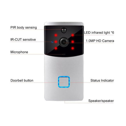 Smart Wifi Video Doorbell With Night Vision & Pir Detection - Silver