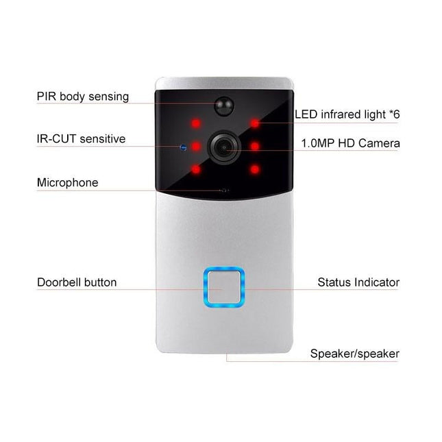 Smart Wifi Video Doorbell With Night Vision & Pir Detection - Silver