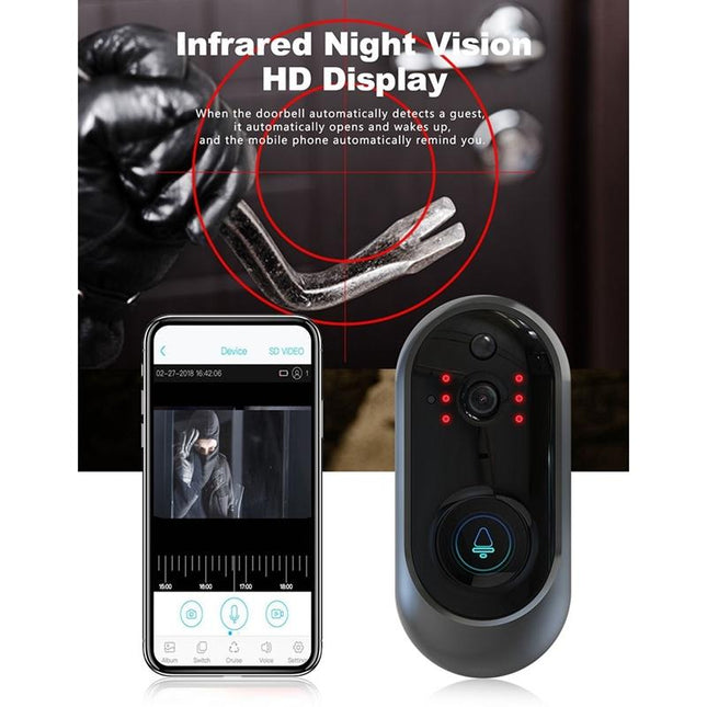 Smart Wifi Video Doorbell With Remote Monitoring & Voice Intercom - 720P 6400Mah Black