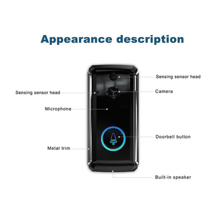 Smart Wifi Video Doorbell With Night Vision & Motion Detection - 2-Way Intercom - 32Gb Sd Card - Black